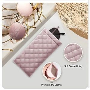 Pink Faux Leather Criss Cross Stitched Padded Sunglasses Case - NEW